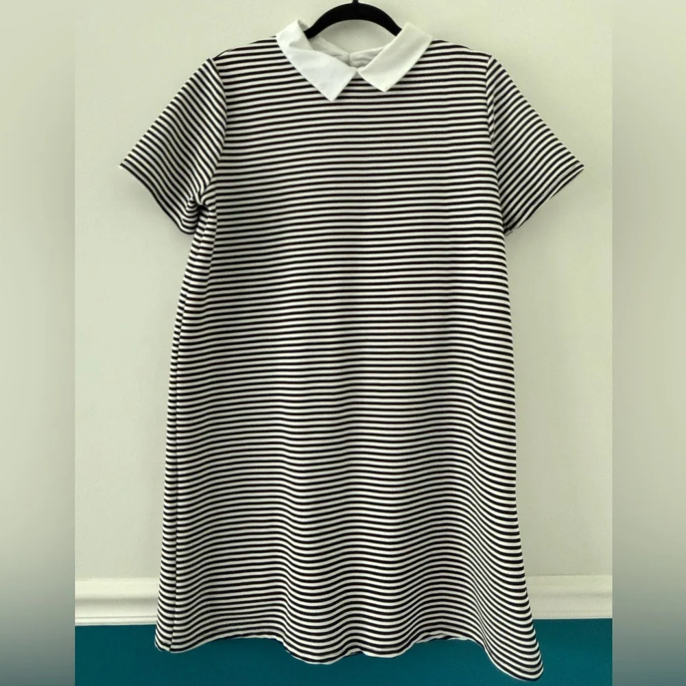Zara Striped Short Sleeve Mini Dress with Collar size large - Picture 2 of 9